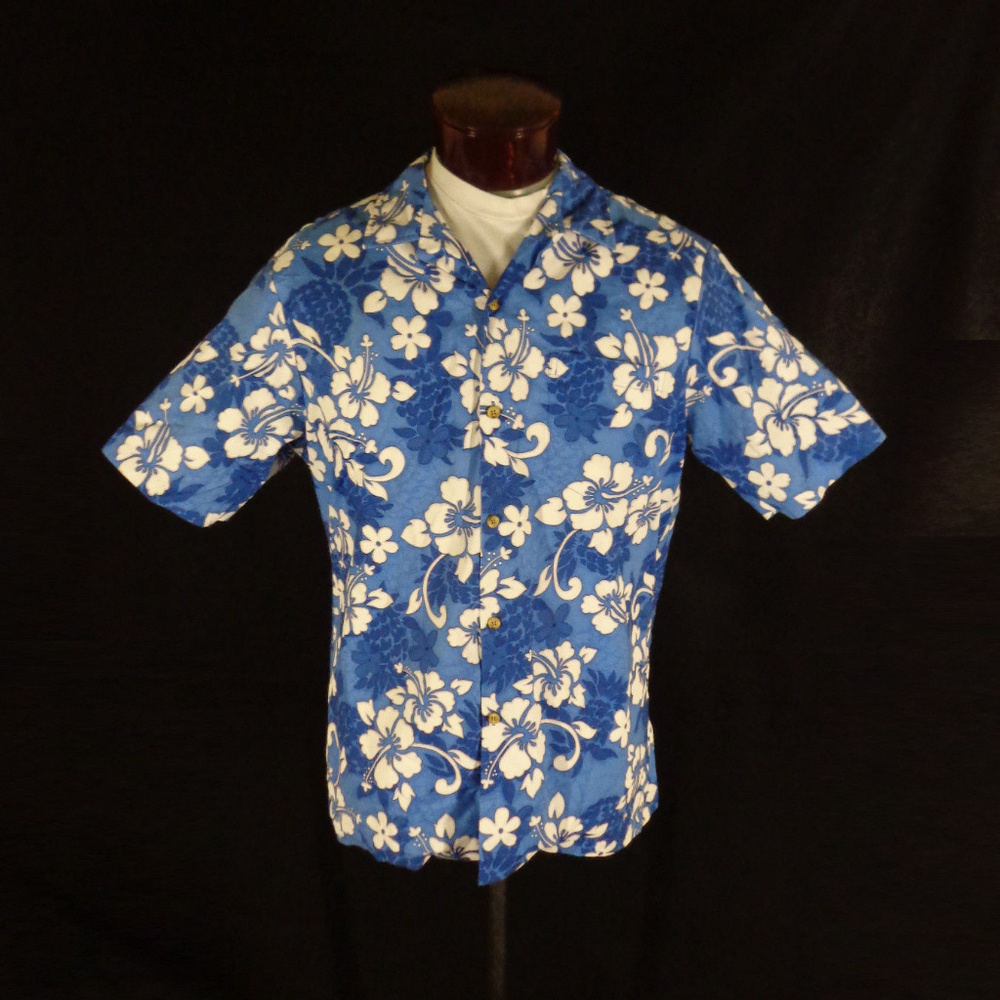 Vintage RJC Blue Cotton Floral Hawaiian Shirt  XL